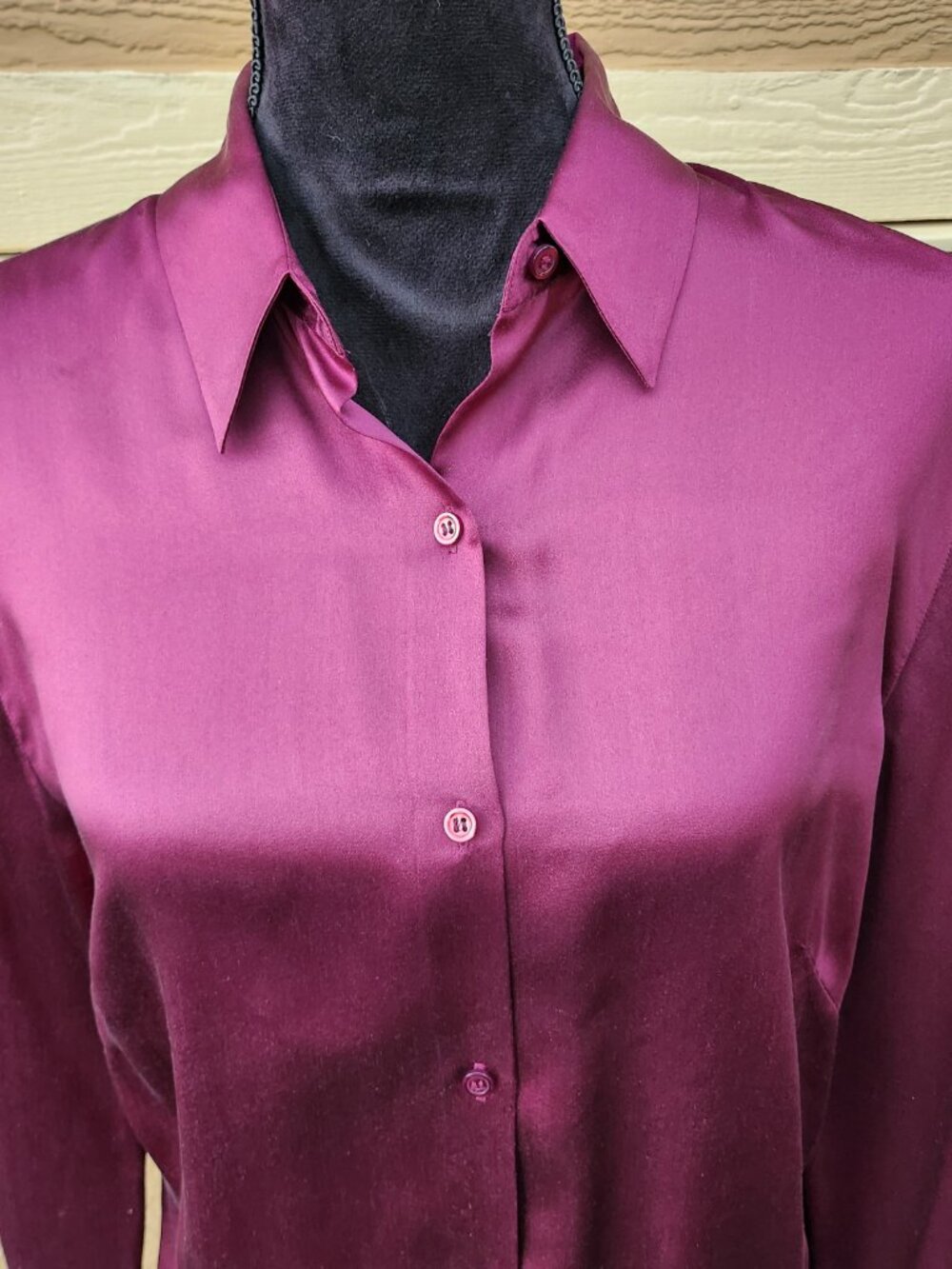 VTG Casual Corner Annex 100% Silk Plum Magenta Long Sleeve Button Down Shirt M - Picture 5 of 11